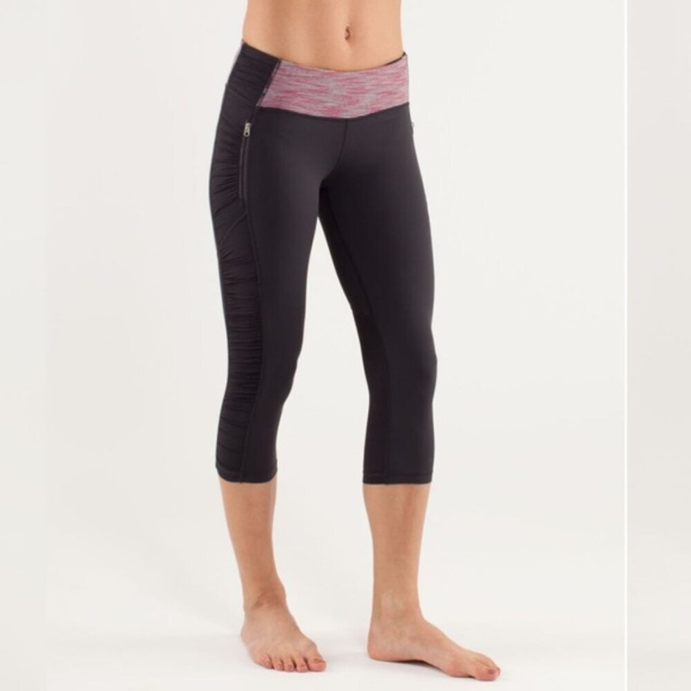 Lululemon In The Sun Crop Ruched Mesh Zipper Pockets Pants Crop Run Stretch Wide
